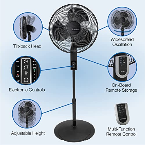 Lasko Oscillating Adjustable Pedestal Stand Fan with Timer, Thermostat and Remote for Indoor, Bedroom, Living Room, Home Office & College Dorm Use