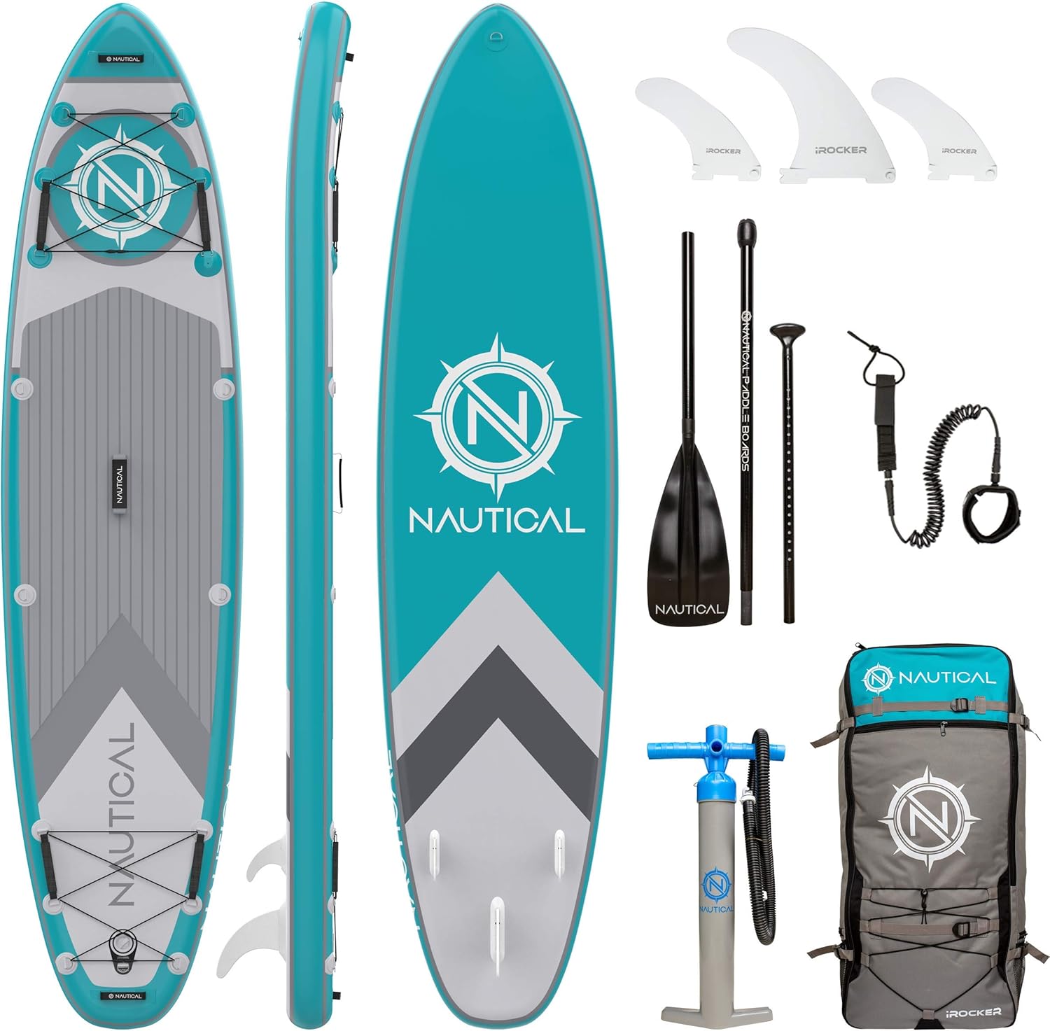 iROCKER Nautical Inflatable Stand Up Paddle Board, Superb Maneuverability 10' Long 32 Wide 6 SUP with Roller Bag, Adjustable Paddle, Pump, Leash