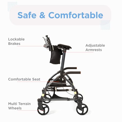 Journey UPWalker Standard – The Original Upright Walker – Premium, Lightweight Adjustable Upright Rollator Walker with Seat for Adults