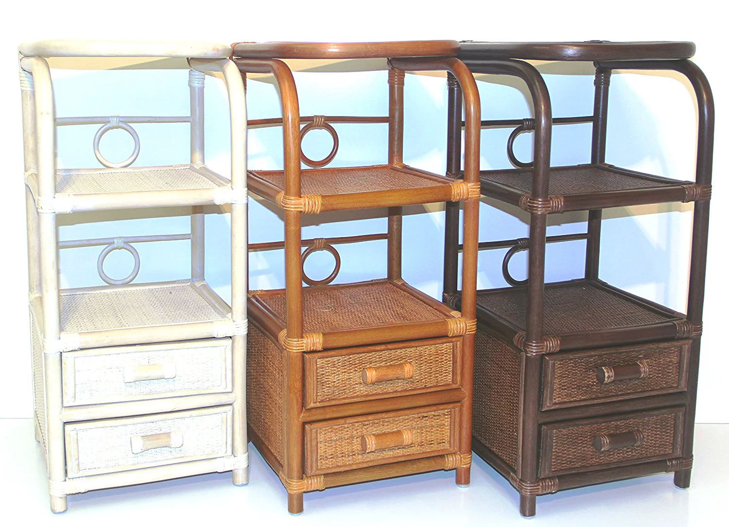 Phone Table Bookcase Designer ECO Handmade Rattan Wicker w/ 2 Drawers, Colonial