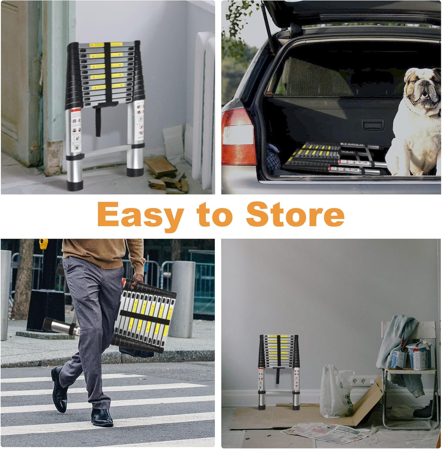 Telescoping Extension Ladder 14.5 FT, Folding Telescopic Aluminum Ladders, Lightweight Collapsible Ladder Step for RV Roof Attic Home