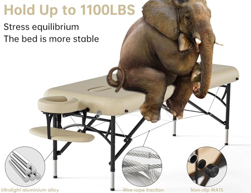 CLORIS 84" Professional Massage Table Portable 2 Folding Lightweight Facial Solon Spa Tattoo Bed Height Adjustable with Carrying Bag & Aluminium Leg