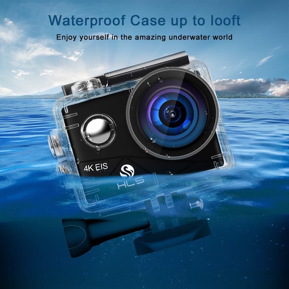 Video Action Camera 4K with Wide Angle Lens HD WiFi Underwater Camera with Waterproof Case Remote Outdoor Sports Camera for Vlog with Accessories