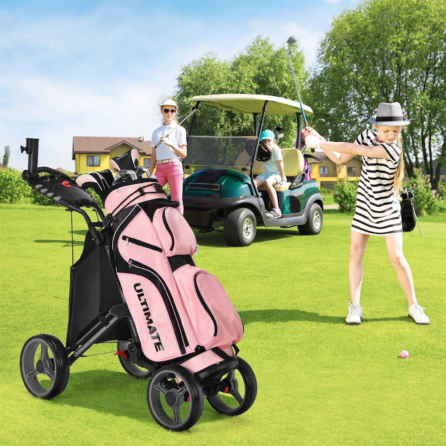 Costway Folding 4 Wheels Golf Push Cart W Scoreboard Adjustable Handle - Sports Supplies Online Store