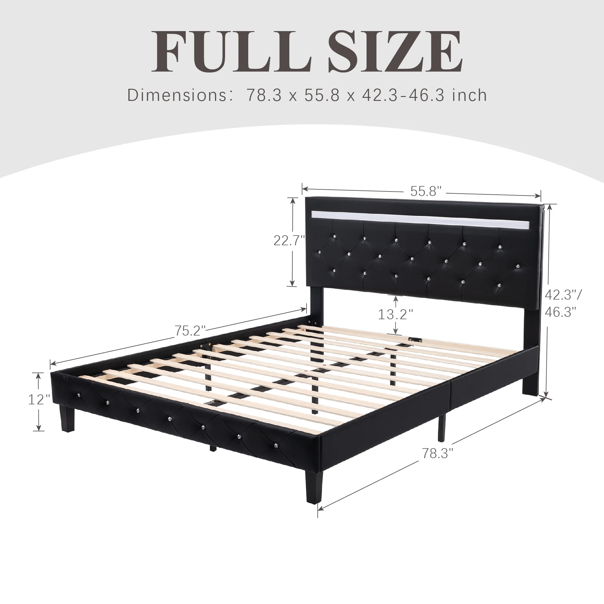 Kallabe Full Size  Bed Frame with Headboard, LED Leather Bed Frame Full, Upholstered Platform Bed with USB Ports & Socket, APP Control