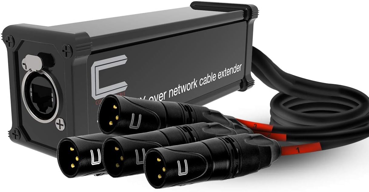 XLR Over Cat5 4 Channel 3-Pin Male Female to Single Ethernet - XLR, AES, DMX Over RJ45 Cat5/Cat6 Audio Over Ethernet Multi Network Snake Receiver