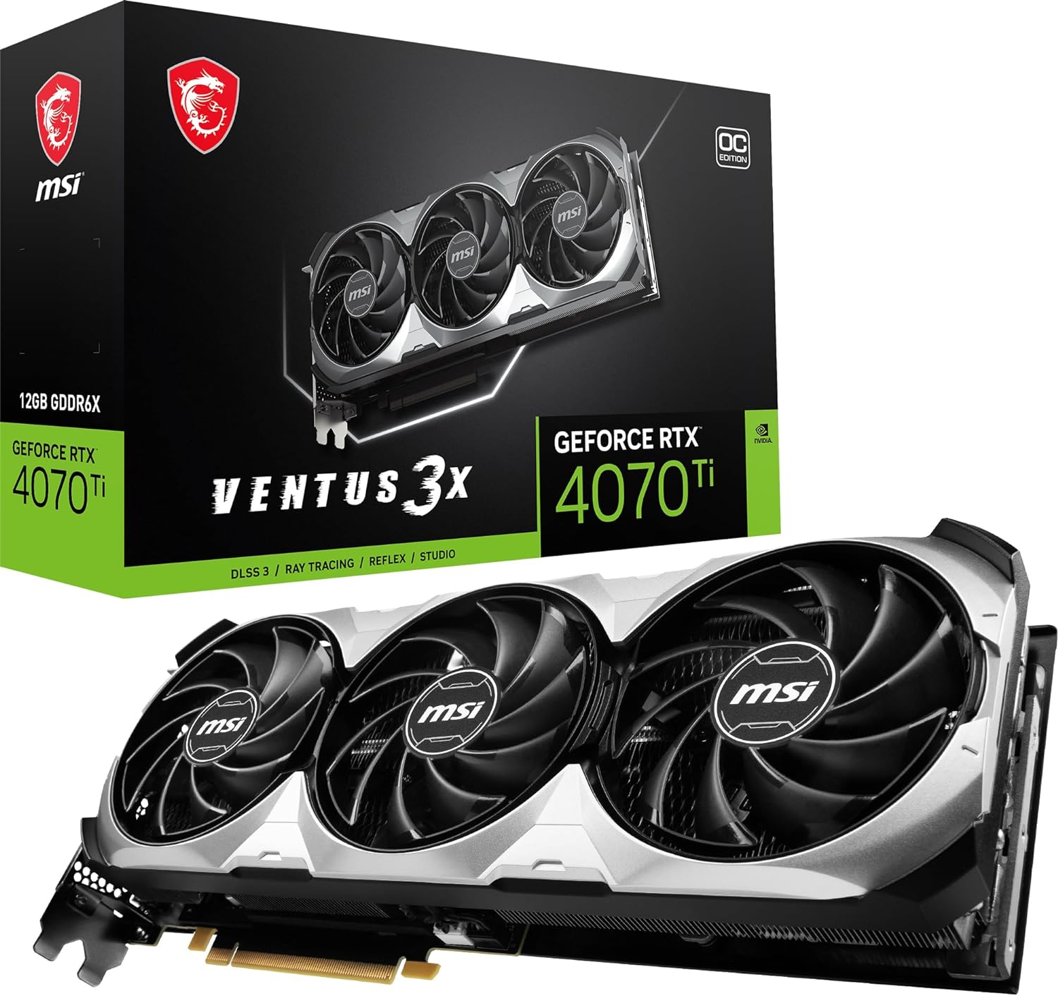 MSI GeForce RTX 4070 Ti VENTUS 3X 12G OC Gaming Graphics Card - 12GB GDDR6X, 2655 MHz, PCI Express Gen 4, 192-bit, 3x DP v 1.4a