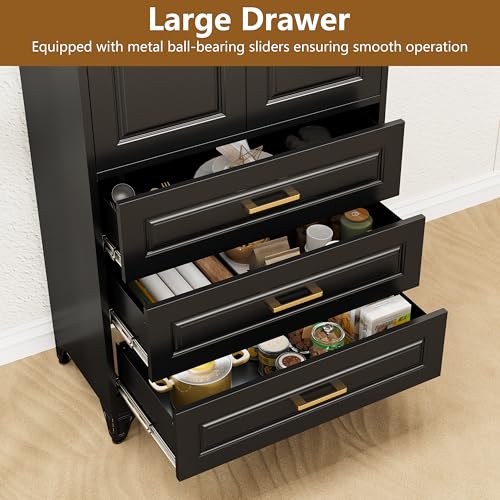Pantry Cabinet, 71 Inch Tall Kitchen Storage Cabinet, Metal Pantry Cabinet with Doors and Adjustable Shelves, Black Food Cupboard