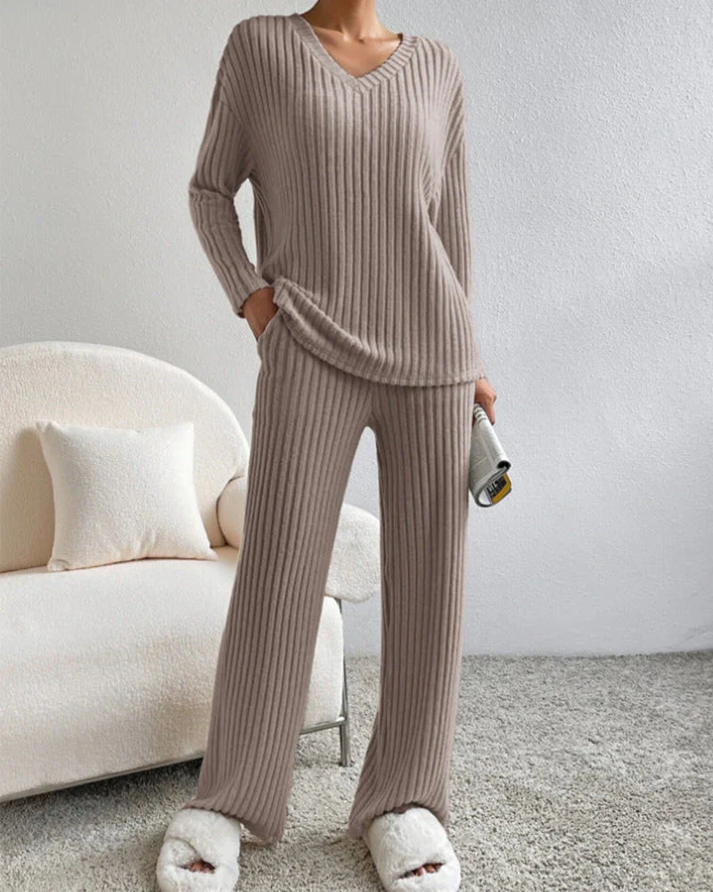 Soft V-Neck Two-Piece Lounge Set