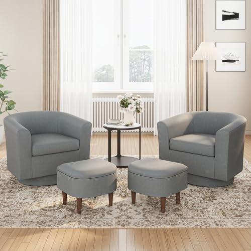 COLAMY Upholstered Swivel Barrel Accent Chair with Ottoman