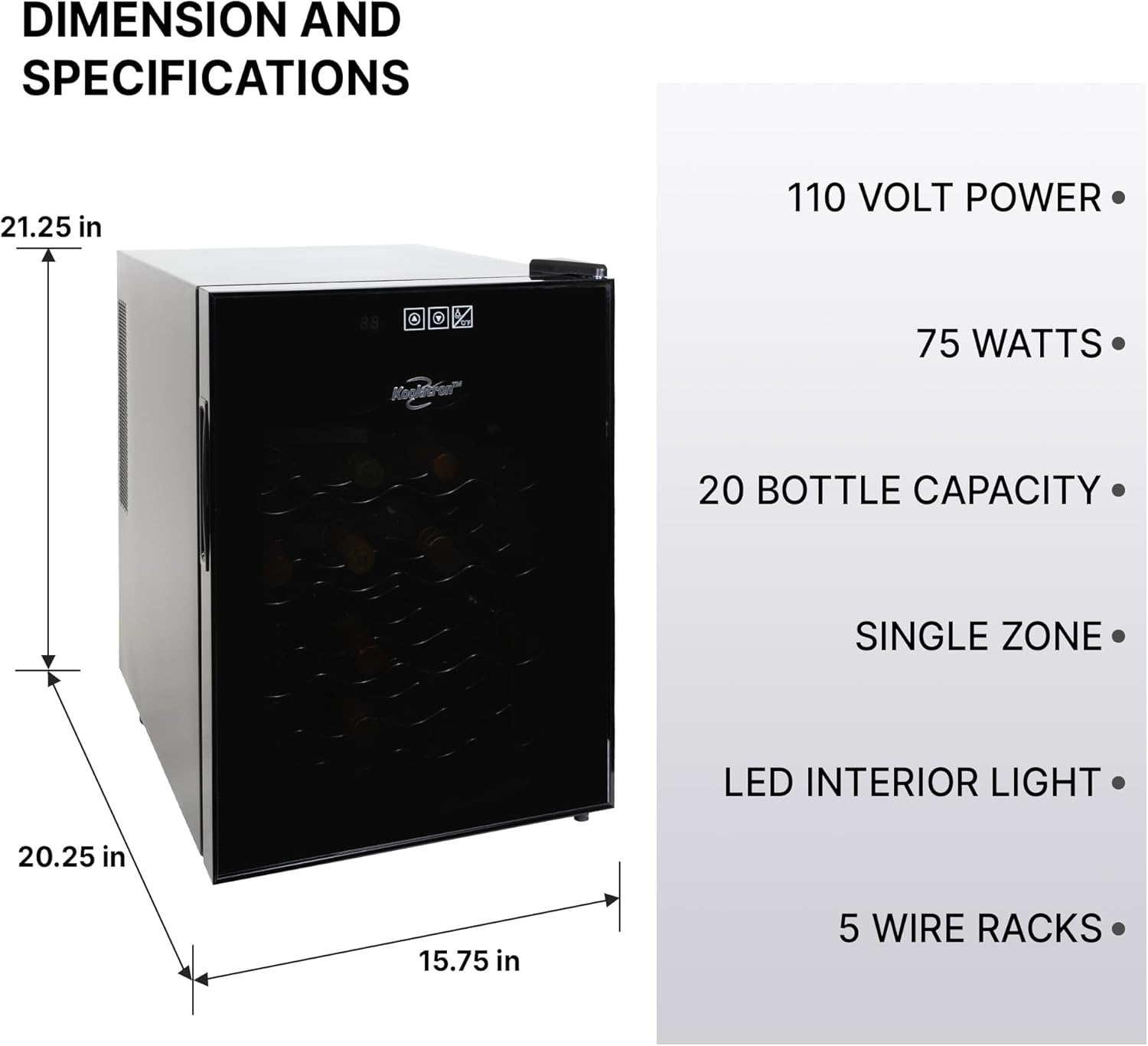 Koolatron 20 Bottle Wine Cooler, Black Thermoelectric Wine Fridge, 1.7 cu. ft. (48L), Freestanding Wine Cellar, Red