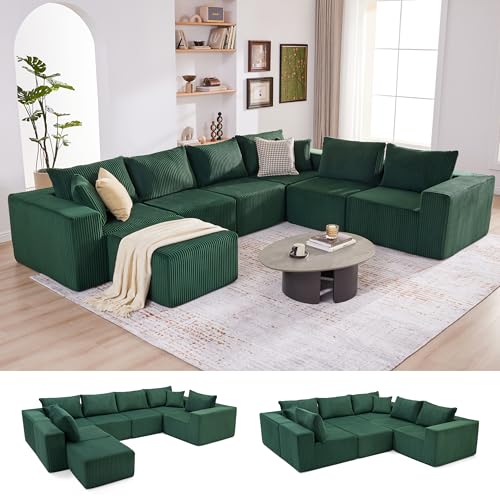 107.4" Cloud Couch Sectional, Modular Sofa with Deep Seat, Plush Corduroy L Shaped Boneless Couch, Convertible Sectional Couches for Living Room