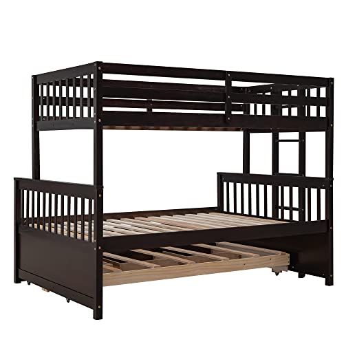Harper & Bright Designs Twin Over Twin Bunk Bed with Storage Drawers, Solid Wood Bunk Bed Frame with Trundle, for Kids, Teens, Adults (Espresso)