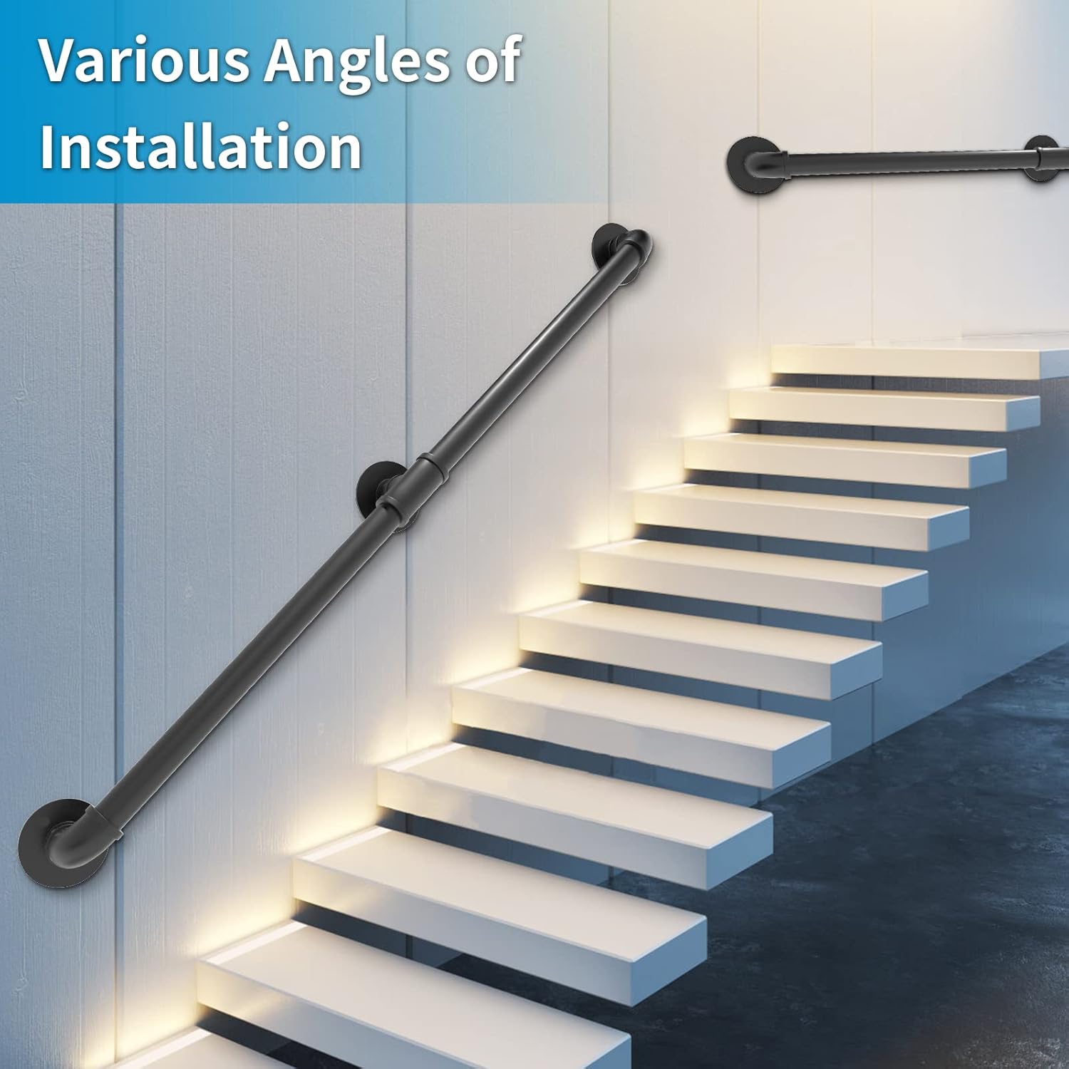 PNBO Wall Handrail 7FT/210CM,Industrial Staircase Railing 1.25 Inch Tube Diameter, Galvanized Pipe Handrail