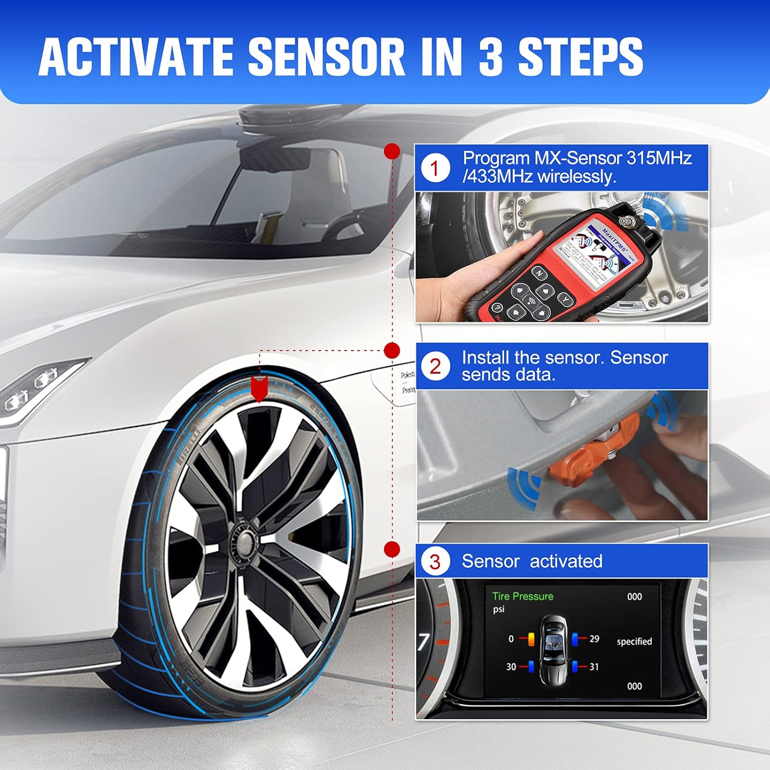 Autel TPMS Relearn Tool MaxiTPMS TS408, TPMS Reset, Sensor Activation, Program Autel MX-Sensor, Key Fob Testing