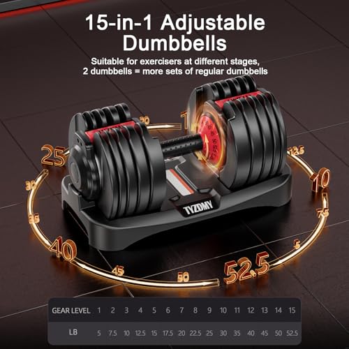 Adjustable Dumbbells Set of 2，Free Weights Dumbbells Set，Adjustable Dumbbell Set，52.5 lbs pair 105 lbs，15 in 1，for Men/Women Gym Equipment for Home