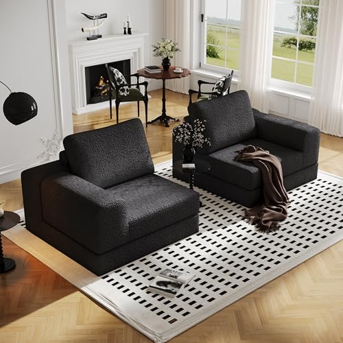 Cloud Modular Sectional Sofa, DIY Combination Modular Couch for Living Room, Unique Knitted Fabric Love Seat Couches with 2 Pillows