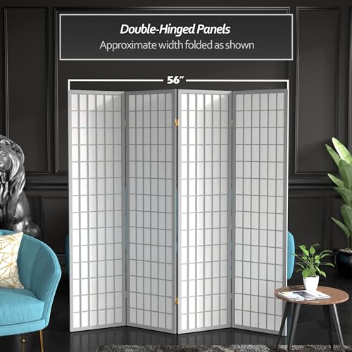 Red Lantern 6 ft. Tall Window Pane Shoji Screen-Natural-4 Panels Room Divider