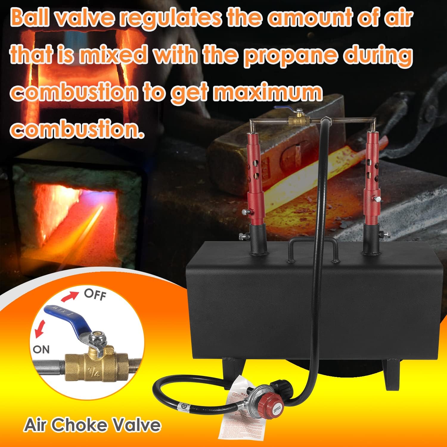 Yoursme Propane Gas Forge Portable, Double Burner Blacksmithing Forge Large Capacity Forge, Square Propane Burner Forge for Farrier