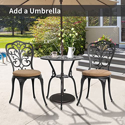 HOMEFUN Bistro Table and Chairs Set of 2 Outdoor 3 Piece Patio Set, Rose Pattern Cast Aluminum Bistro for Garden Balcony