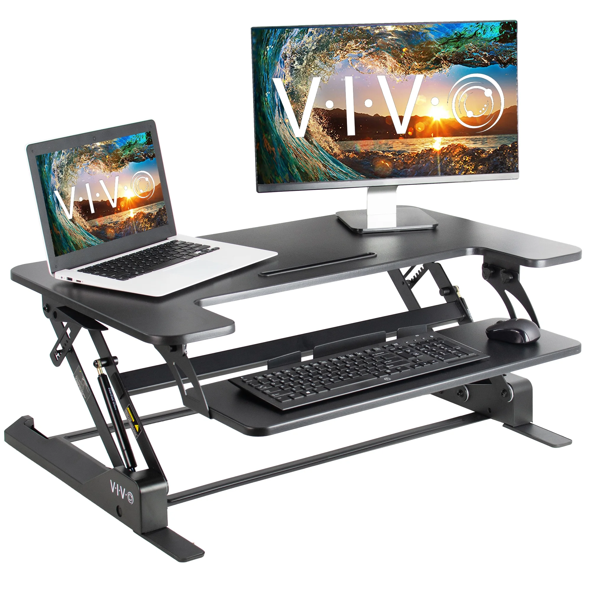 VIVO Height Adjustable Standing Desk Monitor Riser Tabletop Sit to Stand (Black) - Curated Treasures Market