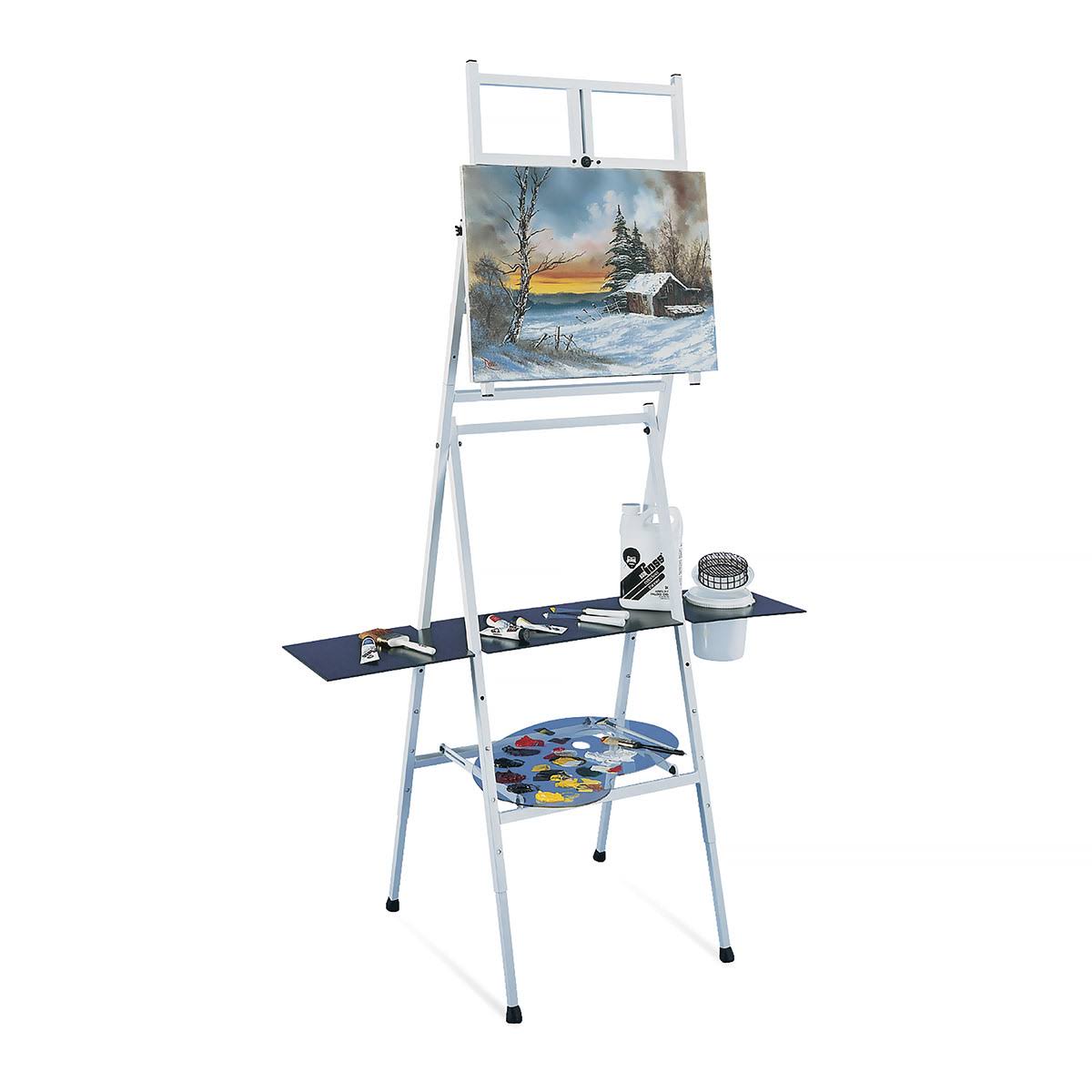 Bob Ross 2-in-1 Studio Easel Metal Four Legged Adjustable Tabletop Stand Shelf