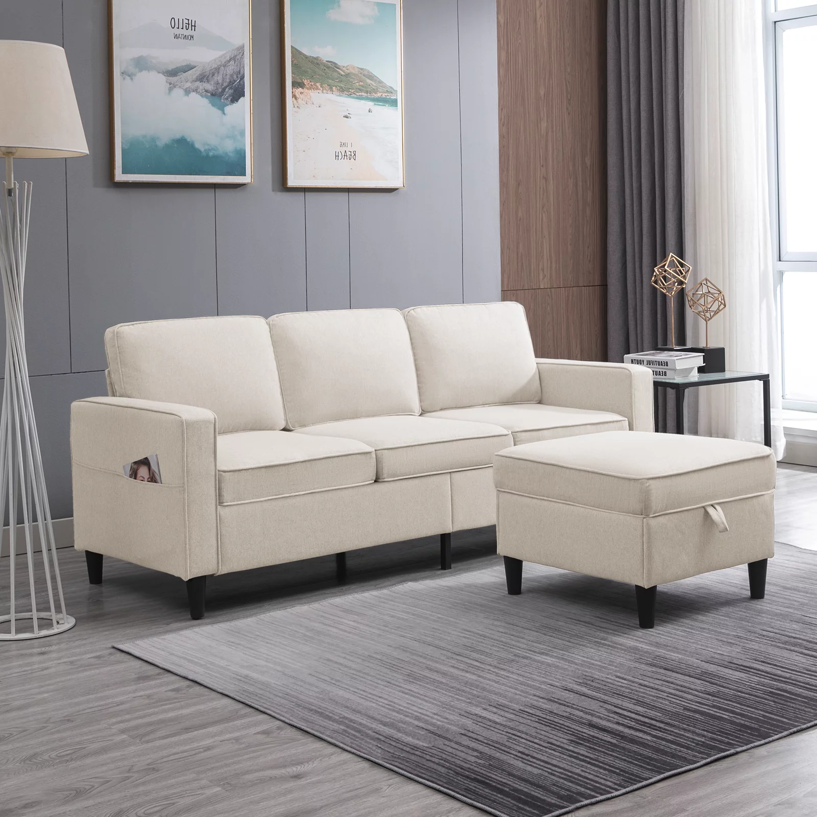 BALUS Sectional Sofa with Storage Ottoman, L-Shaped Small Sectional Sofa, Couch and Sofa Set Sectional for Living Room (Dark Gray)