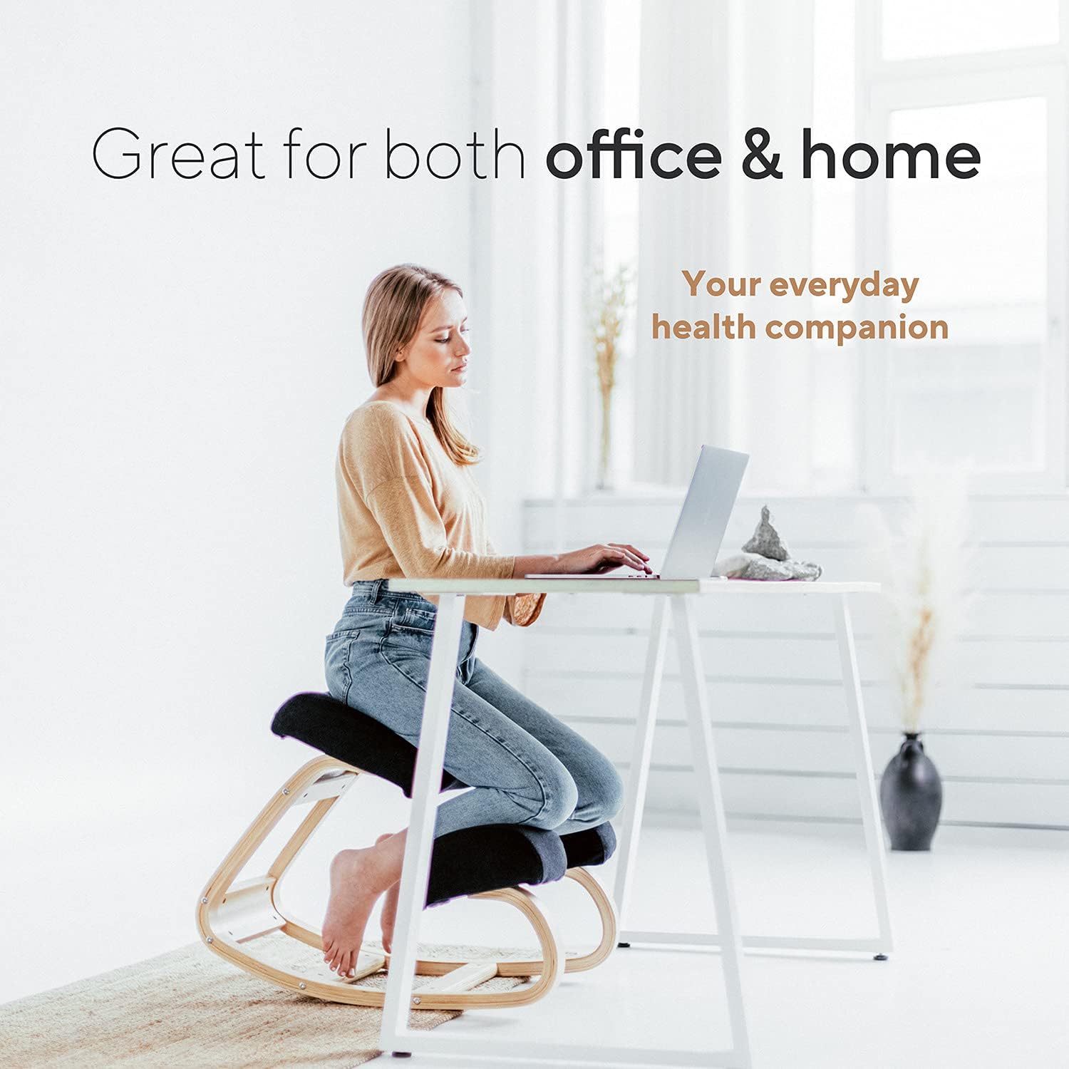 Luxton Memory Foam Ergonomic Kneeling Chair - Posture Support Comfortable Padded Office Desk Chair - Angled Rocking Stool & Balancing Seat