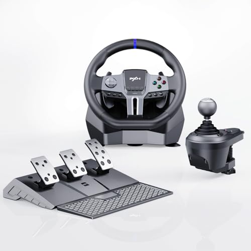 PXN - V9 Gen2 Racing Wheel - 270&900° Car Sim, 3 Pedals, H Shifter, APP Support, Vibration Feedback - Gaming Steering Wheel for PC, PS3, PS4