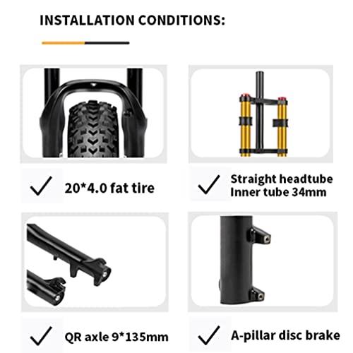 QHIYRZE Fat Bike Fork 20 Inch Bike Suspension Fork Travel 110mm Air Fork 28.6mm Straight Double Shoulder Front Fork Rebound Adjustable for 4.0" Tire