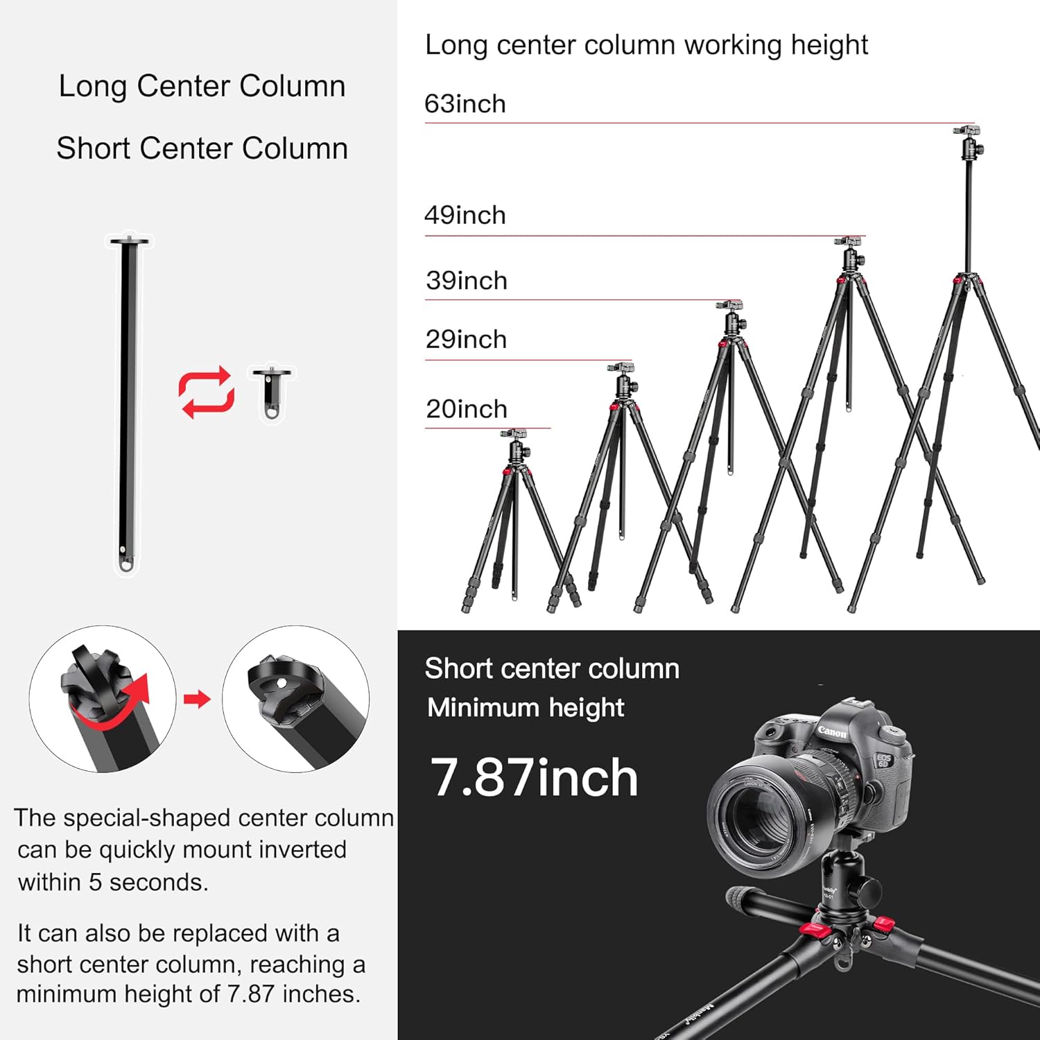 Manbily 63 Aluminum DSLR Camera Tripod Monopod Kit,Compact and Lightweight,360-degree Panoramic Ball Head Quick Release Plate