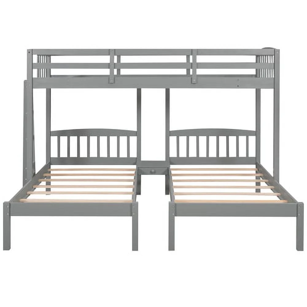 Churanty Triple Bunk Beds 3 Twin Solid Wood Bunk Beds with Guardrail and Ladder