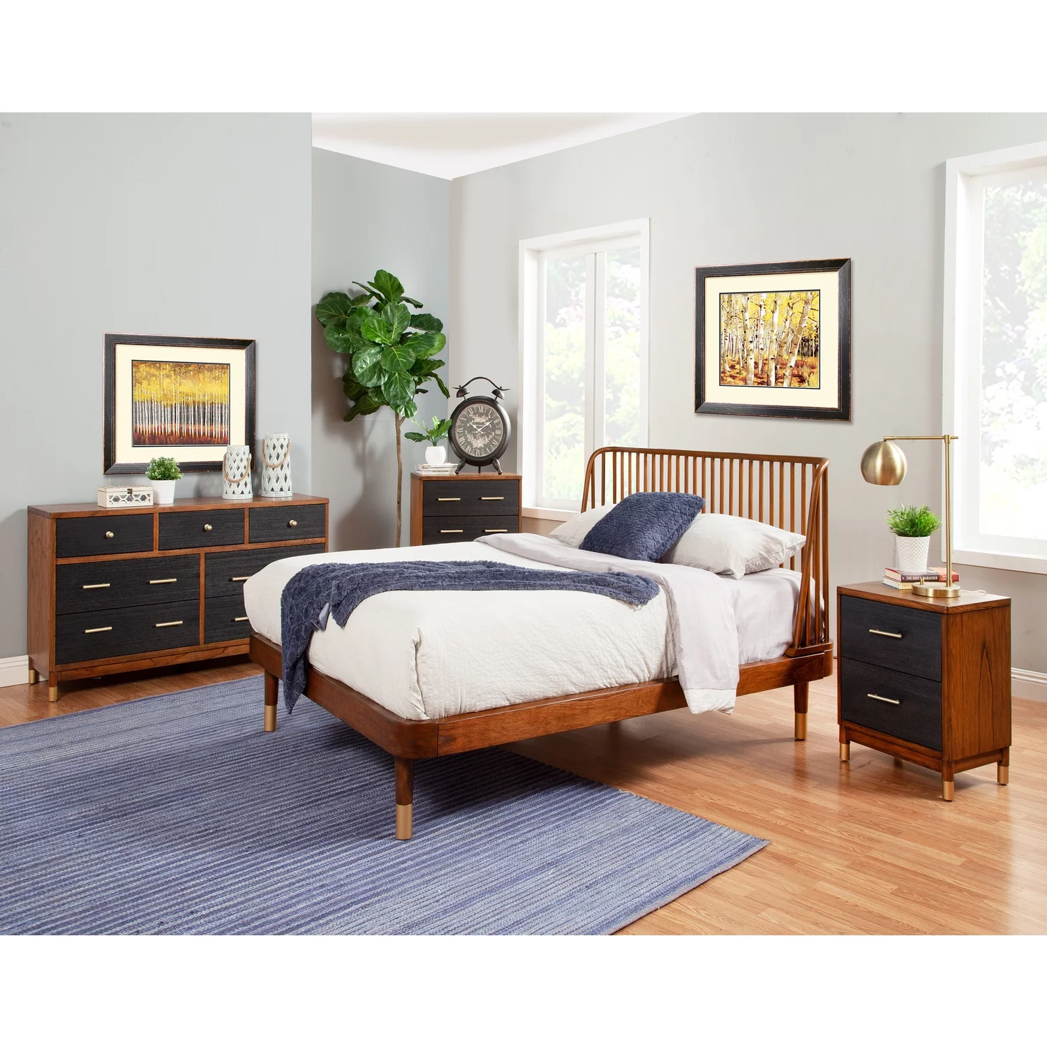 Alpine Furniture Belham Standard King Wood Platform Bed in Dark Walnut (Brown)