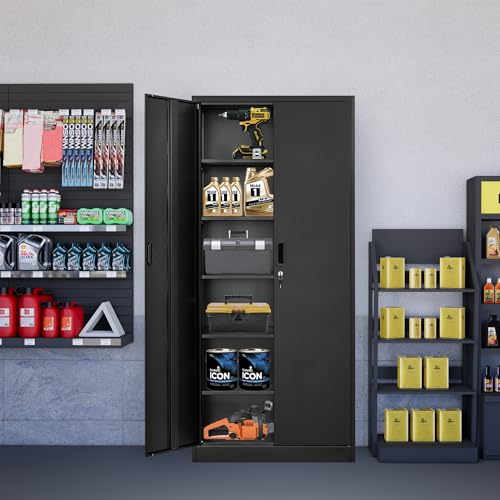 Metal Storage Cabinet with 2 Doors and 5 Adjustable Shelves