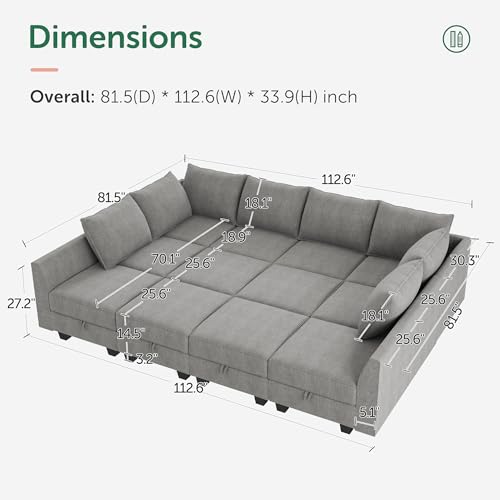 HONBAY Modular Sofa Sectional Sleeper Couch with Ottomans Reversible Sleeper Sectional Sofa Modular Couch with Storage, Aqua Blue
