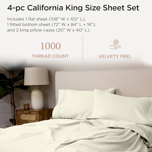 Threadmill 100% American Supima Cotton Sheets, Queen Sheet Set 1000 Thread Count Luxury 4 PC Luxury Bedding Set, Hotel Quality Sateen Weave