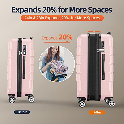 SHOWKOO Luggage Sets Expandable PC+ABS Durable Suitcase Double Wheels TSA Lock Black