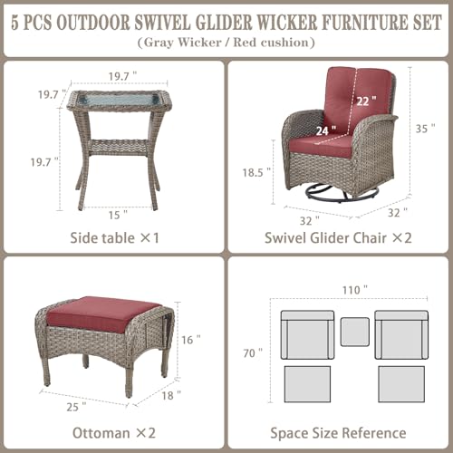 Patio Wicker Chairs Swivel Rocker - Outdoor Swivel Rocking Chairs Set of 2 with Rattan Side Table