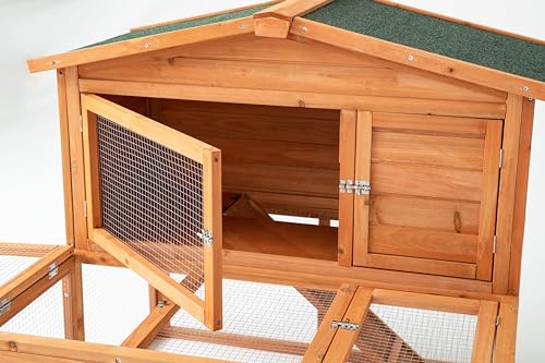 TAKUKA Outdoor Rabbit Hutch, Small Animal Wooden Chicken Coop with Nest Box
