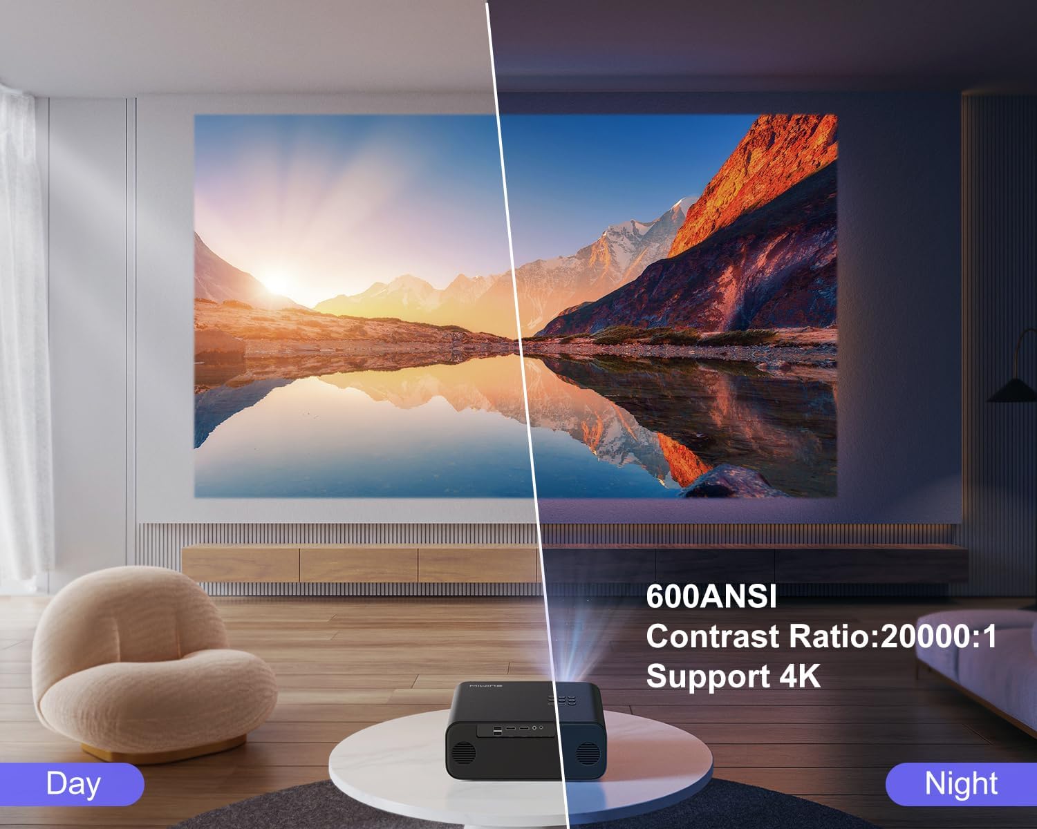 [Auto Focus/4K Support] Projector with WiFi 6 and Bluetooth 5.2, 600ANSI Native 1080P Outdoor Movie Projector, WiMiUS P62 Auto 6D Keystone & 50% Zoom