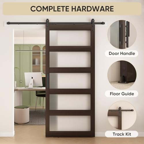 BARNSMITH 42in x 84in Glass Barn Door with 7FT Sliding Door Hardware Kit Included & Handle