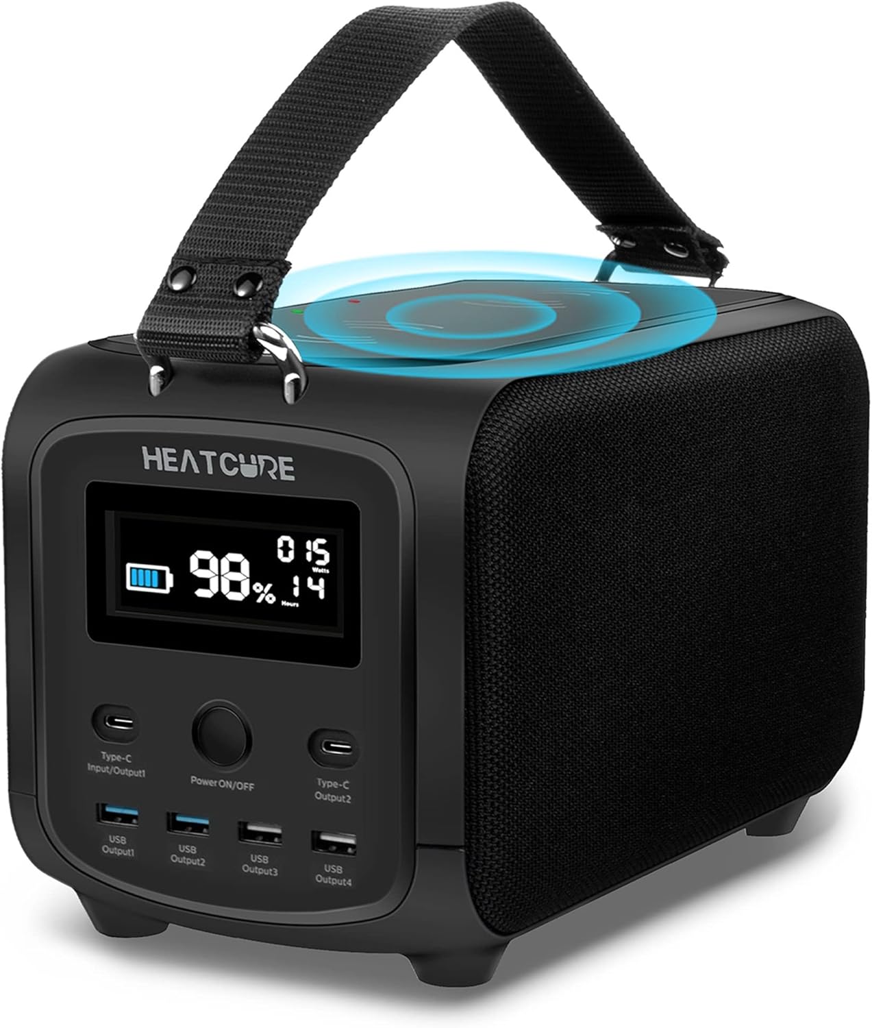 HEATCURE Portable Power Station 600W, 604Wh Portable Lithium Battery with 110V/600W 4 AC Outlets/ Car Outlet/2 DC Ports/3 USB Ports/ USB-C Port