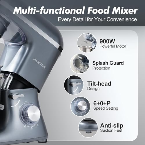 Aucma Stand Mixer,6.5-QT 660W 6-Speed Tilt-Head Food Mixer, Kitchen Electric Mixer with Dough Hook, Wire Whip & Beater (6.5QT, Black)