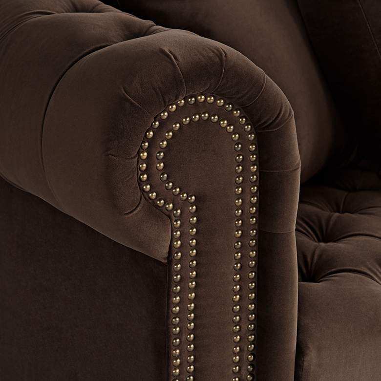 Jules 90"W Chocolate Brown Velvet Tufted Chesterfield Sofa