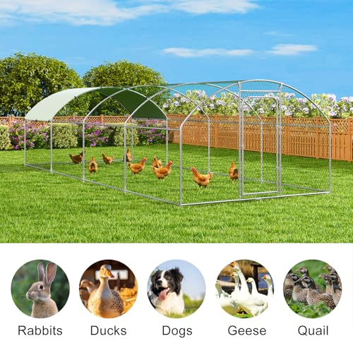 Chicken Coop Poultry Cage Large Metal Hen Run with Water-Resident Cover for Rabbit Duck House Outdoor Walk-in Chicken Pen for Yard