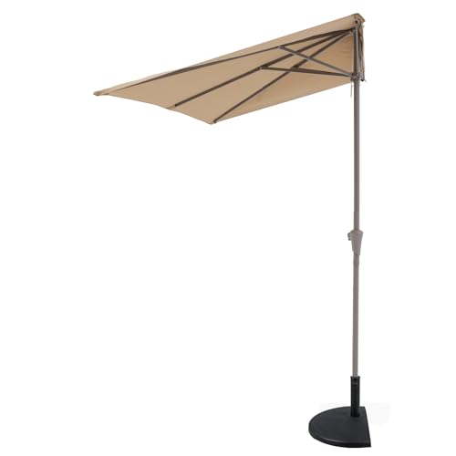 COBANA 7.5’ by 4’ Half Rectangular Outdoor Patio Umbrella with Base Included, Perfect for Balcony, Garden, Deck