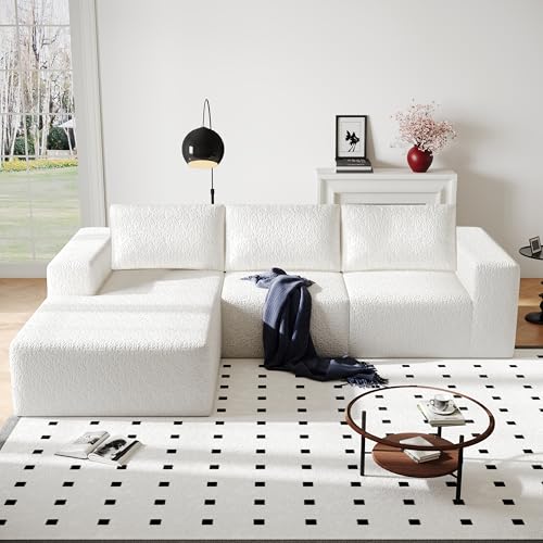 108" Cloud Modular Sectional Couch with L-Shape Chaise, Modern Sectional Sofa with Deep Seat Couch, Ultra Soft Knit Fabric Couches for Living Room