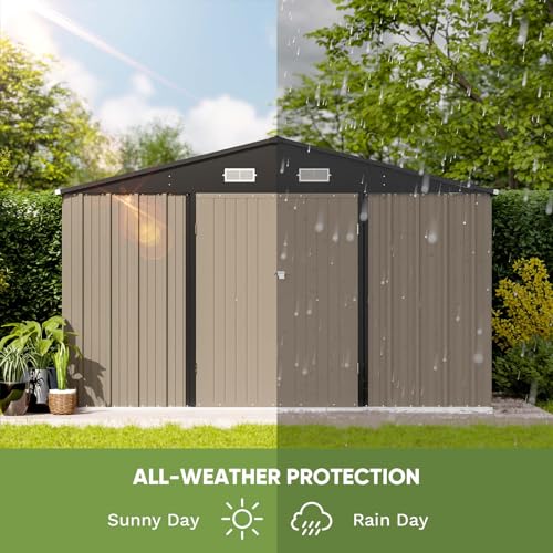 Patiowell 5x3 FT Outdoor Storage Shed, Tool Shed with Sloping Roof and Lockable Door, Metal Shed for Backyard Garden Patio Lawn, Brown