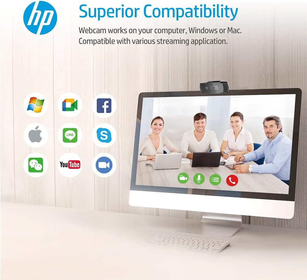 HP W200 Webcam, 720P HD, UVC Plug and Play, Built-in Microphone