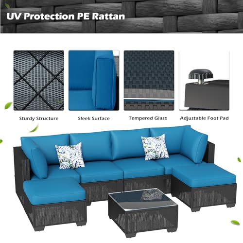 U-MAX 7 Piece Outdoor Patio Furniture Set, PE Rattan Outdoor Wicker Sectional Furniture Chair Set with Cushions and Tea Table